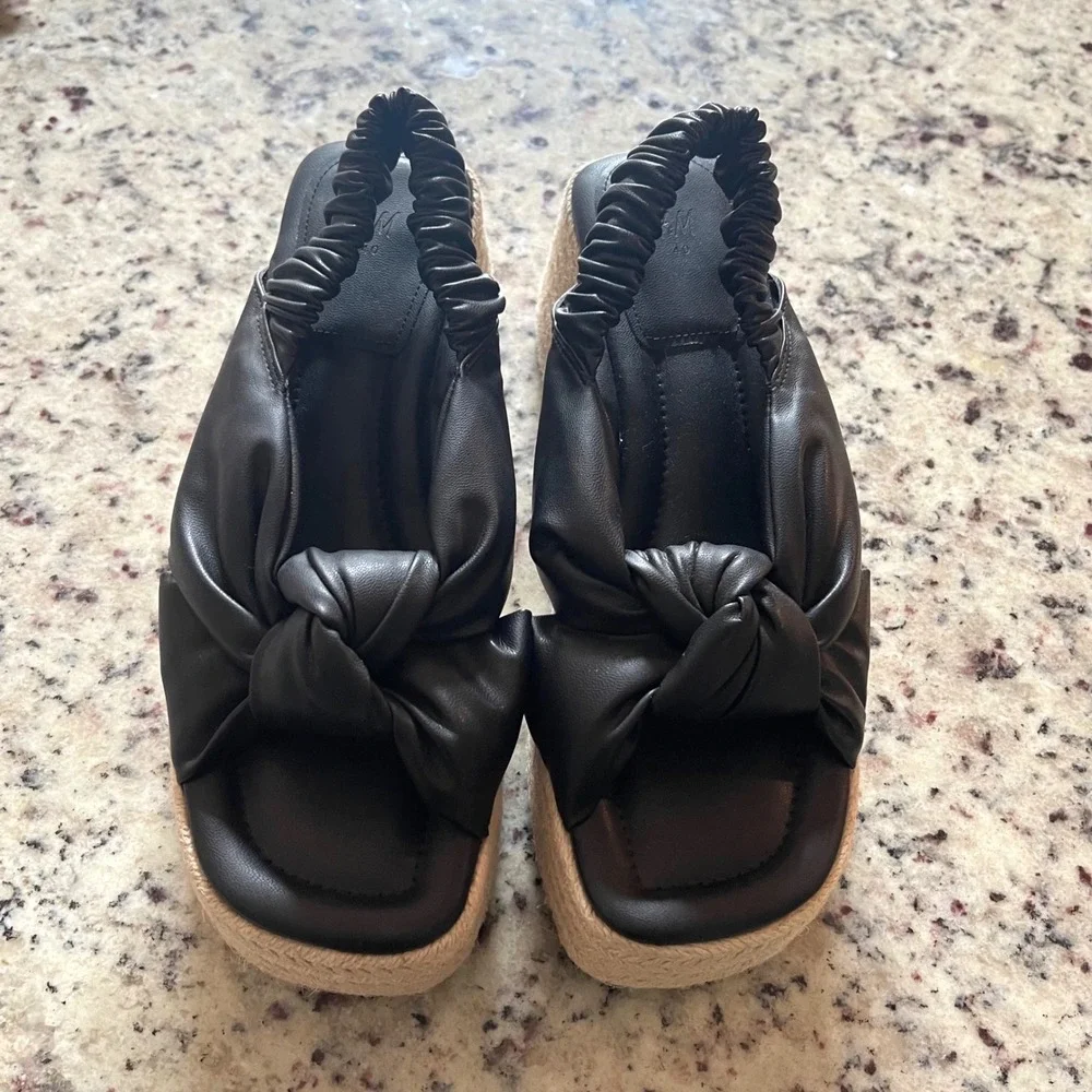 H&M Platform Espadrille Sandals Womens 9 Black Boho Knot Wedge Slingback 40